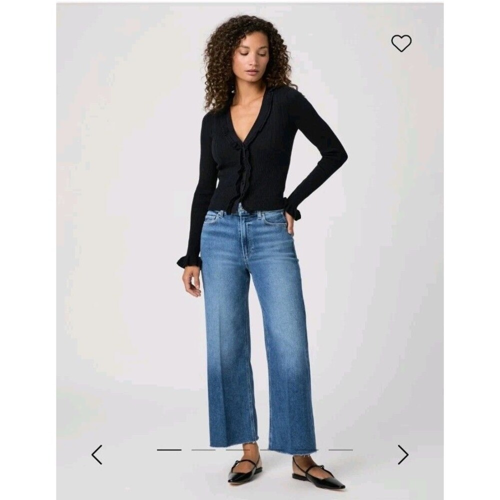 PAIGE Anessa Wide Leg Jeans in Rock Show Distressed Size 26 Raw Hem